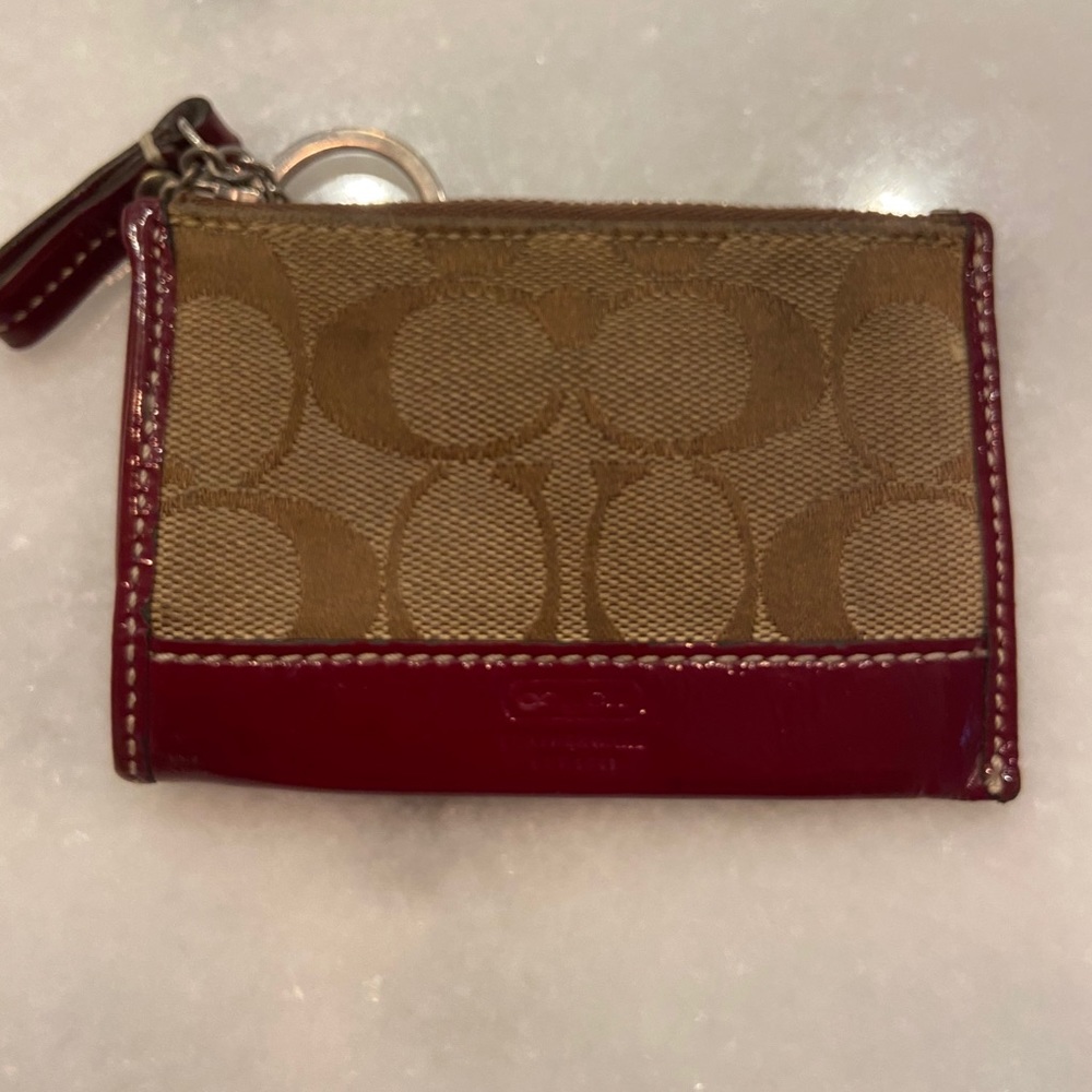 2000s Coach canvas and patent leather mini skinny ID case wallet w key ring